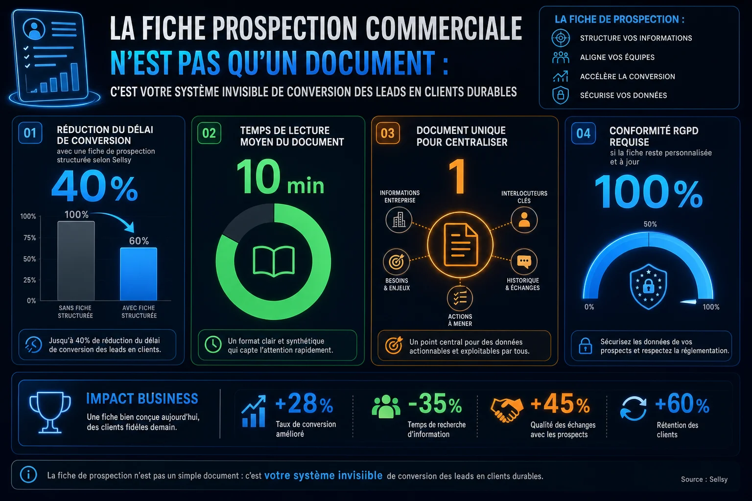 Infographie — La fiche prospection commerciale n'est pas qu'un document : c'est votre système invisible de conversion des leads en clients durables