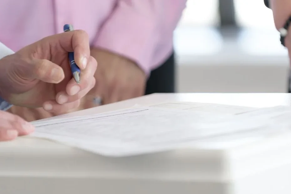 Un commercial relit une fiche prospect manuscrite dans un café urbain animé