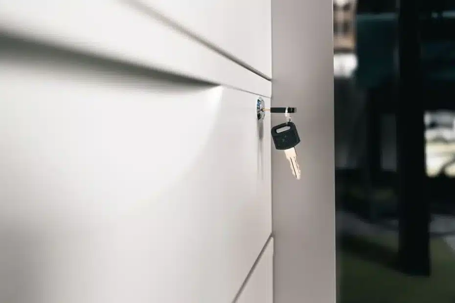Rangée de vestiaires métalliques bleus avec serrures en usage quotidien